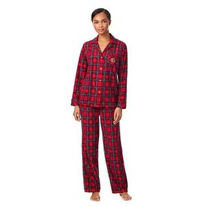 Lauren Ralph Lauren Long Sleeve Notch Collar Red Plaid Fleece Pajama Set Size L
